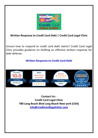 Written Response to Credit Card Debt | Credit Card Legal Clinic