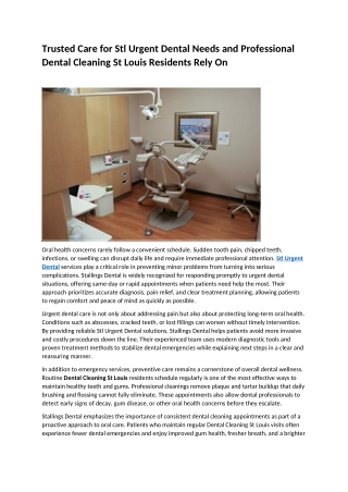 Trusted Care for Stl Urgent Dental Needs and Professional Dental Cleaning St Louis Residents Rely On