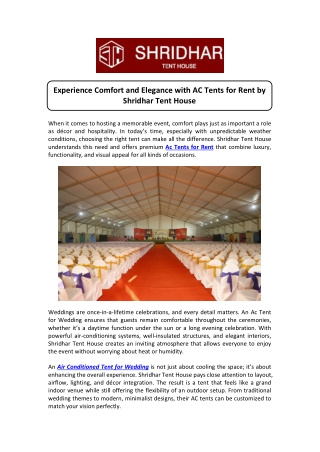 Ac Tent for Wedding with Elegant Design & Cooling Comfort