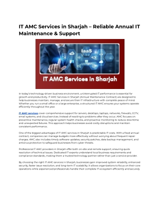 IT AMC Services in Sharjah – Reliable Annual IT Maintenance & Support