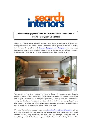 Interior Designers at Bangalore Crafting Dream Living Spaces