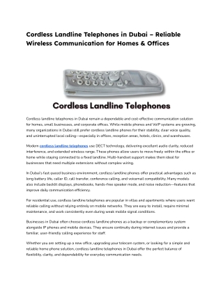 Cordless Landline Telephones in Dubai – Reliable Wireless Communication for Homes & Offices