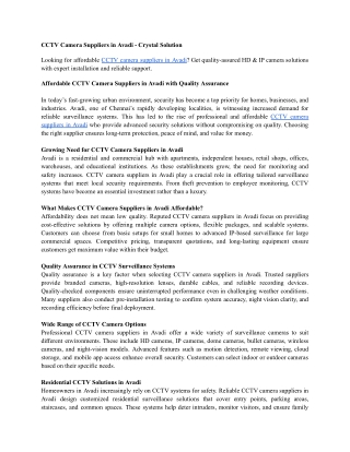 Affordable CCTV Camera Suppliers in Avadi with Quality Assurance