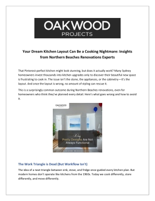 Your Dream Kitchen Layout Can Be a Cooking Nightmare- Insights from Northern Beaches Renovations Experts