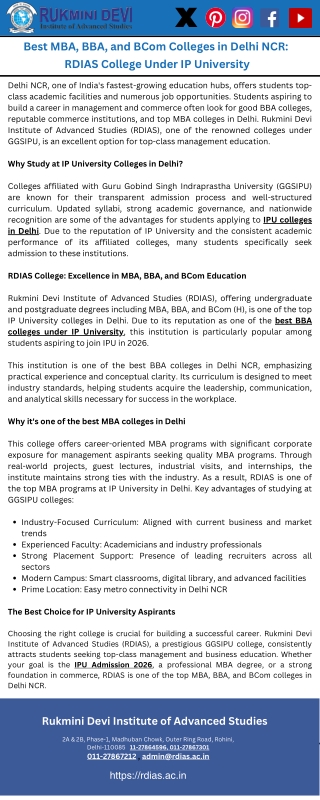 Best MBA, BBA, and BCom Colleges in Delhi NCR: RDIAS College Under IP University