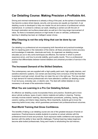 Car Detailing Course: Making Precision a Profitable Art.