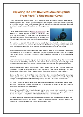 Exploring The Best Dive Sites Around Cyprus  From Reefs To Underwater Caves