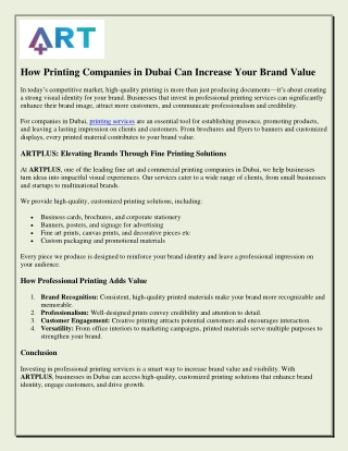 How Printing Companies in Dubai Like ARTPLUS Can Boost Your Brand Value