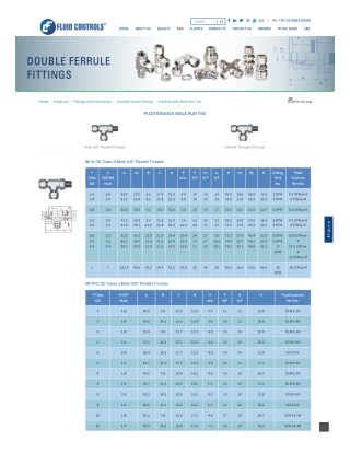 Positionable Male Run Tee  Double-Ferrule Run Tee Fitting for Flexible Flow Control