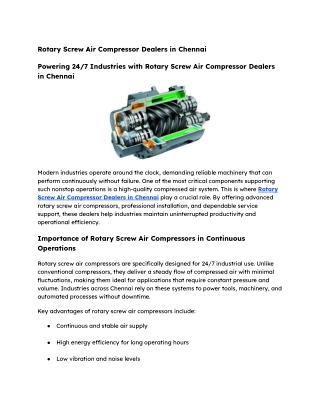 Rotary Screw Air Compressor Dealers in Chennai