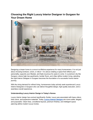 Choosing the Right Luxury Interior Designer in Gurgaon for Your Dream Home