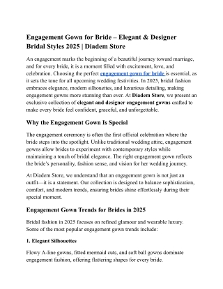 Engagement Gown for Bride – Elegant & Designer Bridal Styles 2025 | Diadem Store