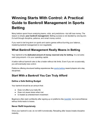 Bankroll Mastery: Smart Money Management in Betting
