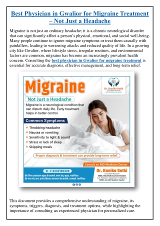 Best Physician in Gwalior for Migraine Treatment