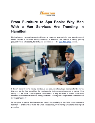 From Furniture to Spa Pools Why Man With a Van Services Are Trending in Hamilton