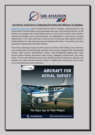 Aircraft for Aerial Survey Enhancing Precision and Efficiency in Mapping