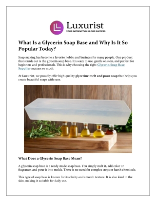 Premium Glycerin Soap Base Supplier | Pure Melt & Pour