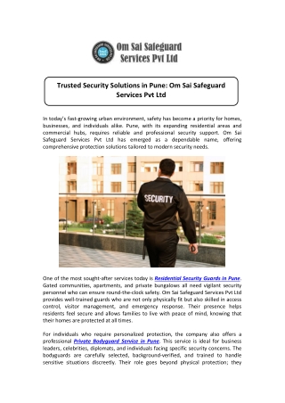 Trained Residential Security Guards in Pune for Home Safety