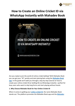How to Create an Online Cricket ID via WhatsApp Instantly with Mahadev Book