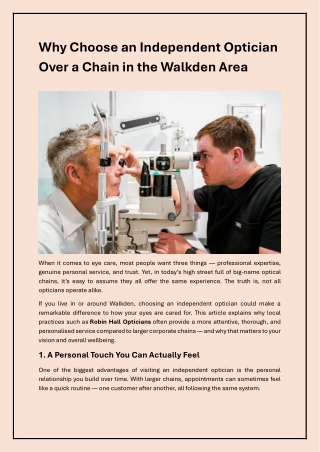 The Benefits of Choosing an Independent Optician in Walkden
