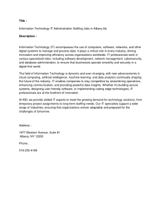 IT Administration Staffing Jobs in Albany,Ny