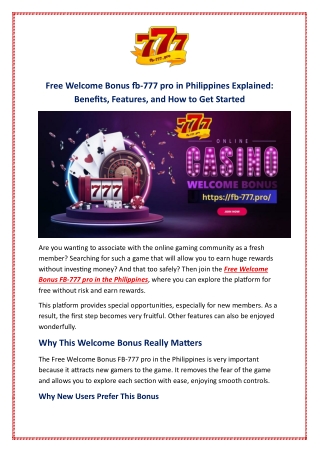 Free Welcome Bonus fb-777 pro in Philippines Explained: Benefits, Features