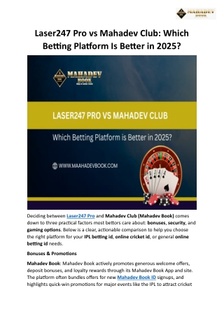 Laser247 Pro vs Mahadev Club Which Betting Platform Is Better in 2025