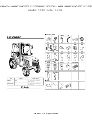 Kubota B3030HDBC (EC) Tractor Parts Catalogue Manual Instant Download