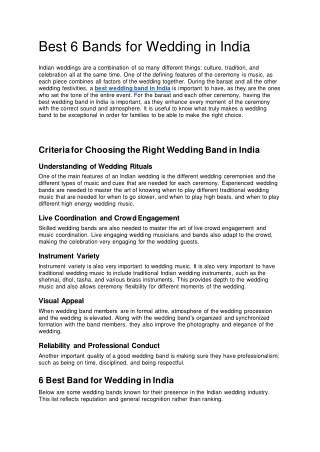 Best 6 Bands for Wedding in India