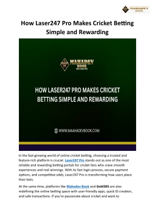 How Laser247 Pro Makes Cricket Betting Simple and Rewarding