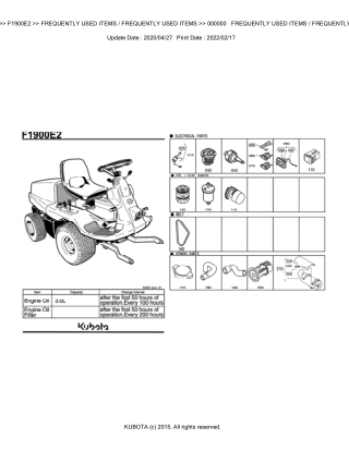 Kubota F1900E2 Front Mower Parts Catalogue Manual Instant Download