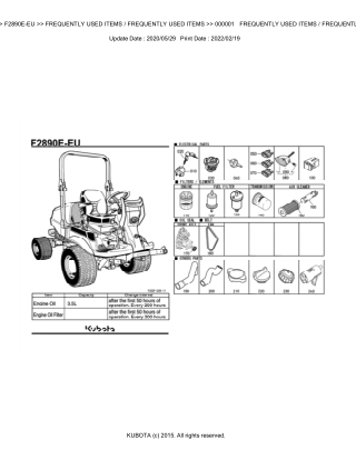 Kubota F2890E-EU Front Mower Parts Catalogue Manual Instant Download