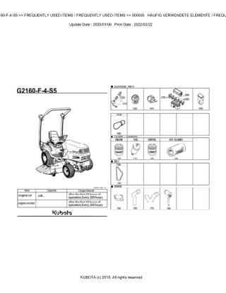 Kubota G2160-F-4-S5 Garden Tractor Parts Catalogue Manual Instant Download
