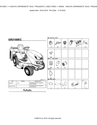 Kubota GR2100EC Lawn Tractor Parts Catalogue Manual Instant Download (Publishing ID BKIDA0195)