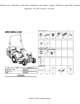 Kubota GR2120EU-3-S5 Lawn Tractor Parts Catalogue Manual Instant Download (Publishing ID BKIDA5179)