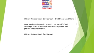 Written Defense Credit Card Lawsuit Credit Card Legal Clinic