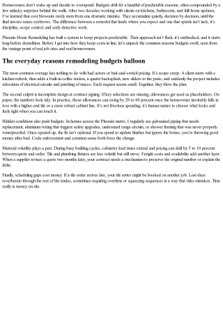 Why Most Remodels Go Over Budget—and How Phoenix Home Remodeling Keeps Costs on