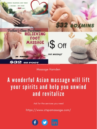 A wonderful Asian massage will lift your spirits and help you unwind and revitalize