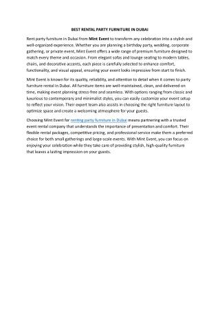 BEST RENTAL PARTY FURNITURE IN DUBAI