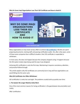 Why Do Some Iraqi Organizations Lose Their ISO Certificate and How to Avoid It