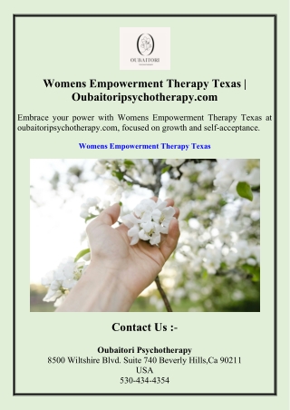 Womens Empowerment Therapy Texas Oubaitoripsychotherapy.com