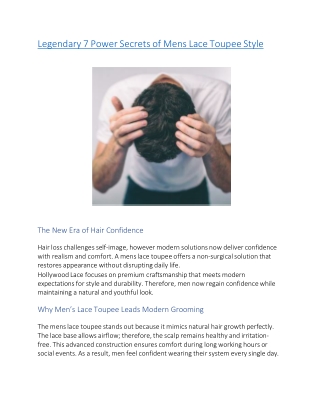 Legendary 7 Power Secrets of Mens Lace Toupee Style