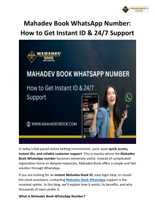 Mahadev Book WhatsApp Number How to Get Instant ID and 24-7 Support