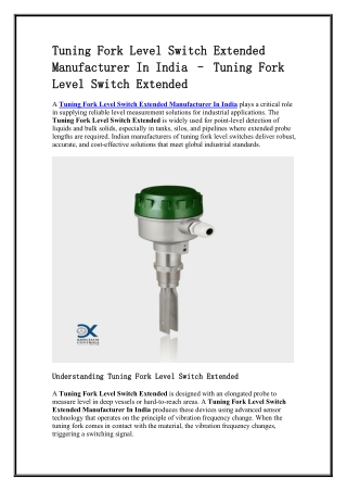 Tuning Fork Level Switch Extended Manufacturer In India – Tuning Fork Level Switch Extended