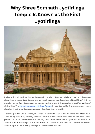 Why Shree Somnath Jyotirlinga Is Known as the First Jyotirlinga