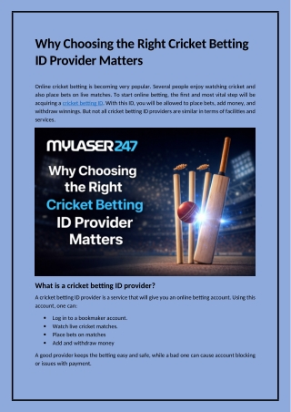 Why Choosing the Right Cricket Betting ID Provider Matters