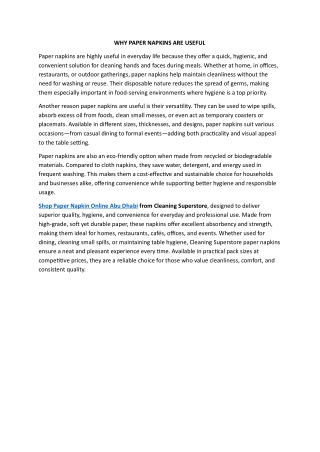 WHY PAPER NAPKINS ARE USEFUL