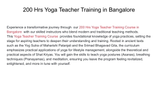 200 Hrs Yoga Teacher Training in Bangalore