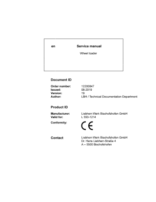 LIEBHERR L550-1214 Wheel Loader Service Repair Manual Instant Download
