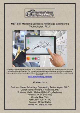 MEP BIM Modeling Services | Advantage Engineering Technologies, PLLC